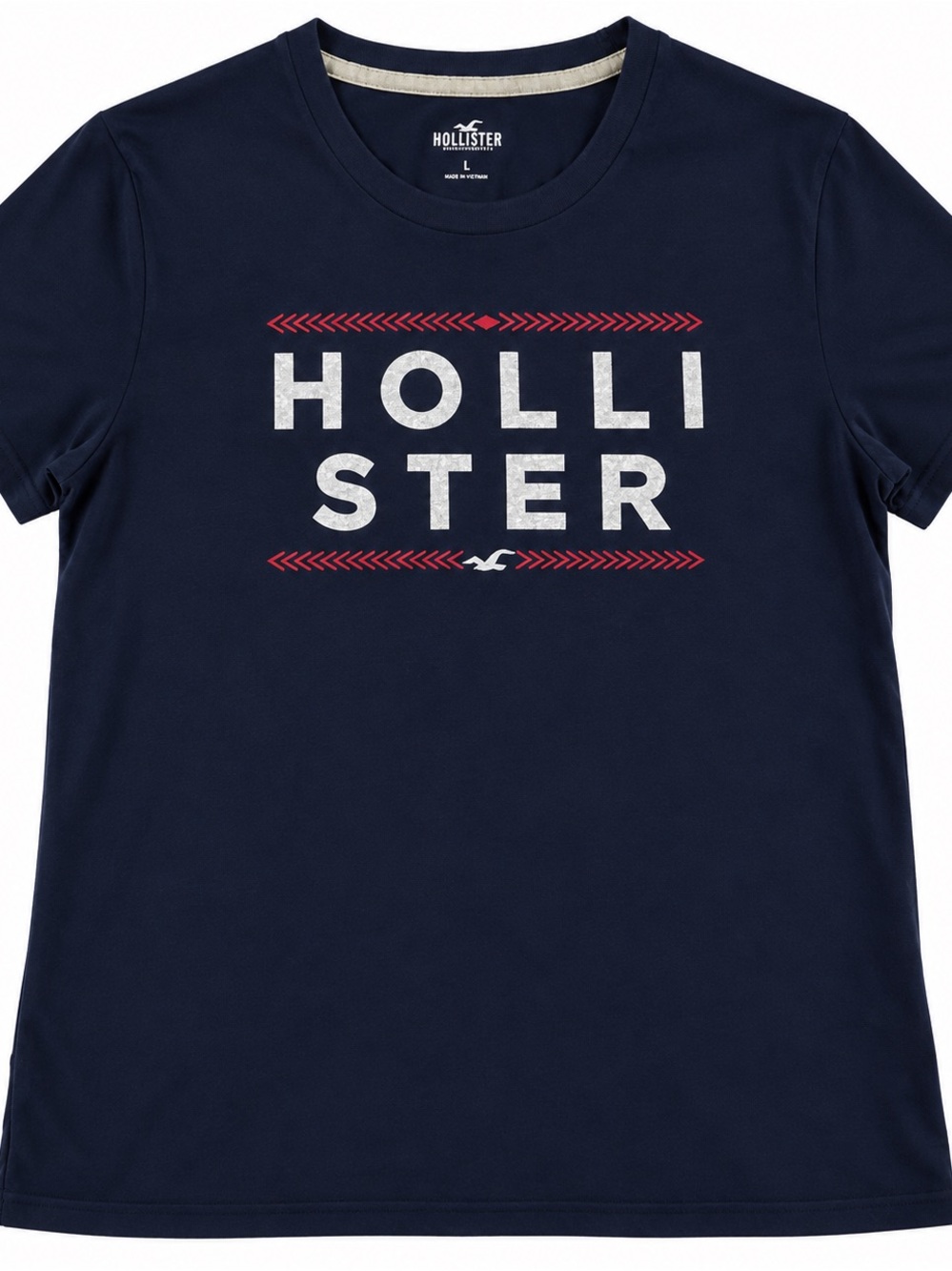 Hollister Navy Short Sleeve Logo Tee with Red Accents